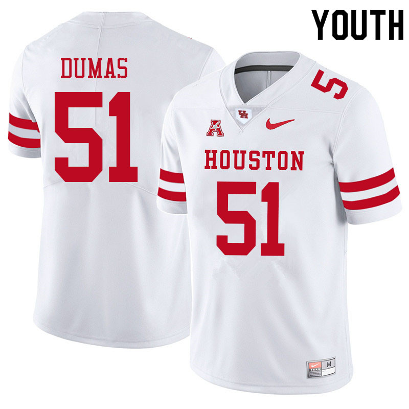 Youth #51 Kanen Dumas Houston Cougars College Football Jerseys Sale-White - Click Image to Close